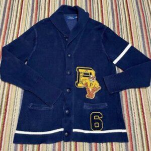 Polo‎ Ralph Lauren Mens Navy Tiger Letterman Cardigan Sweater Sz L